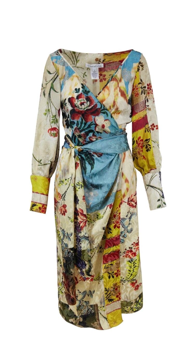 OSCAR DE LA RENTA Multicolor Silk Floral Print Wrap Dress